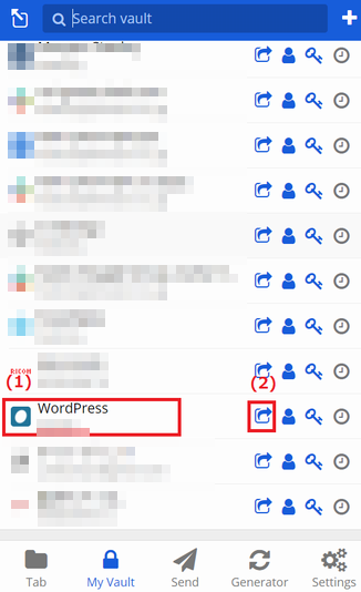 Bitwarden Chrome 拡張機能の「MyVault」画面