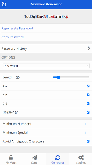 Bitwarden Chrome 拡張機能の Generator