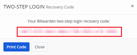 Bitwarden の多要素認証のリカバリーコード