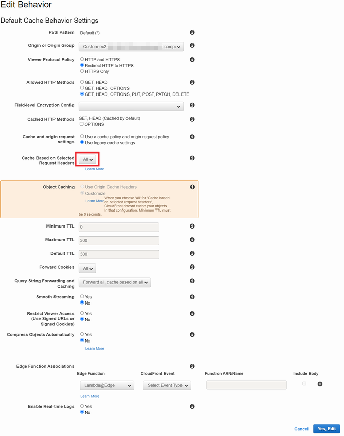CloudFrontのデフォルトのBehaviorでキャッシュを無効化