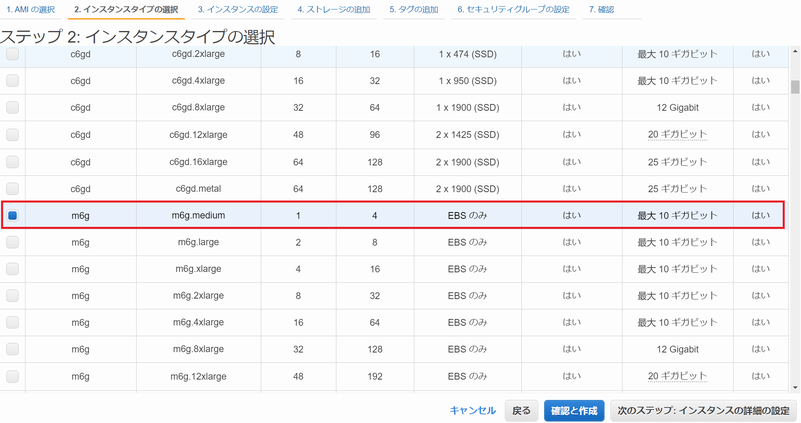 EC2 のインスタンス起動時にインスタンスタイプを選択
