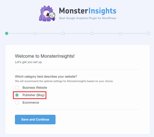 ウェブサイトは「Publisher (Blog) 」を選んでおく