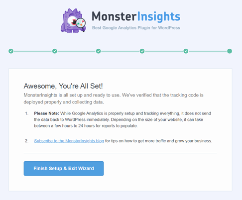 MonsterInsights の設定の終了