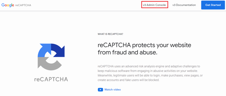 Google reCAPTCHA のページにアクセス