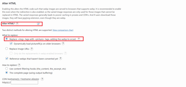 WebP を活用するために、Alter HTML を有効化