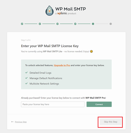 WP Mail SMTP Pro のライセンスキーは取得しない