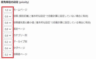 XML Sitemaps の優先順位の設定